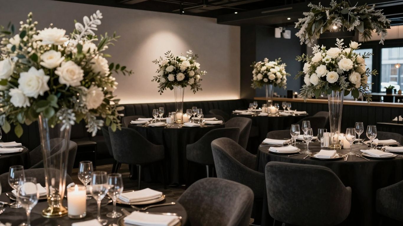 Elegant Dallas venue decorated for a winter baby shower.
