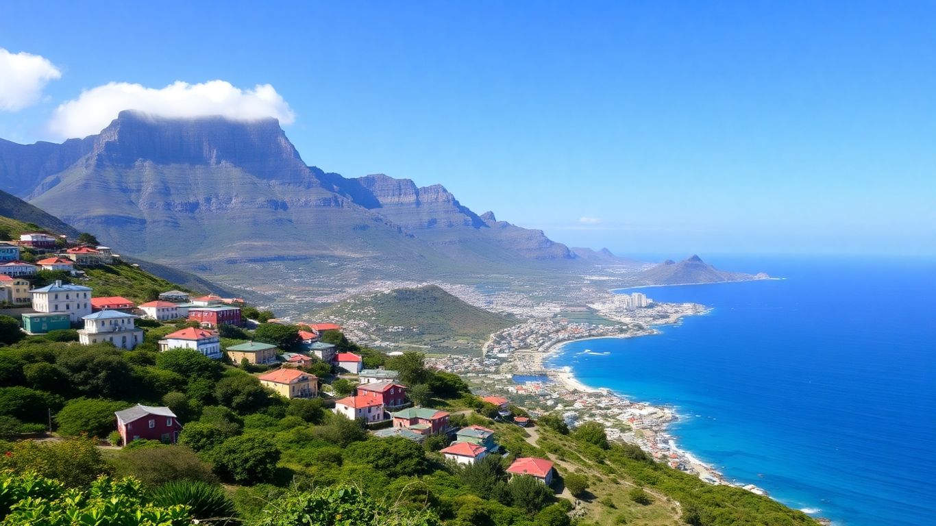 Cape Town, South Africa coastline with Table Mountain.