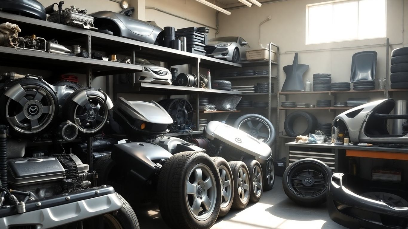 Mazda car parts displayed in a workshop on the Gold Coast.
