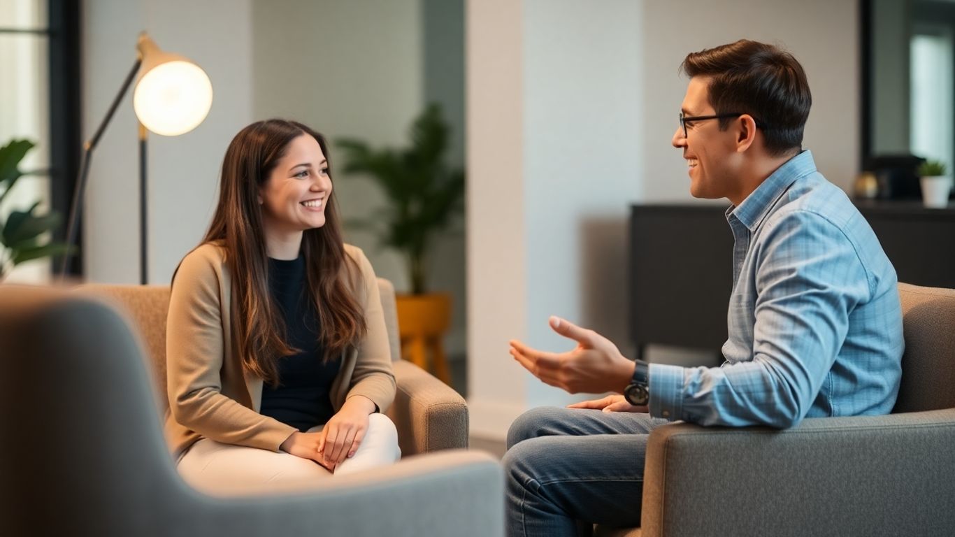 NLP coaching session with two people talking.