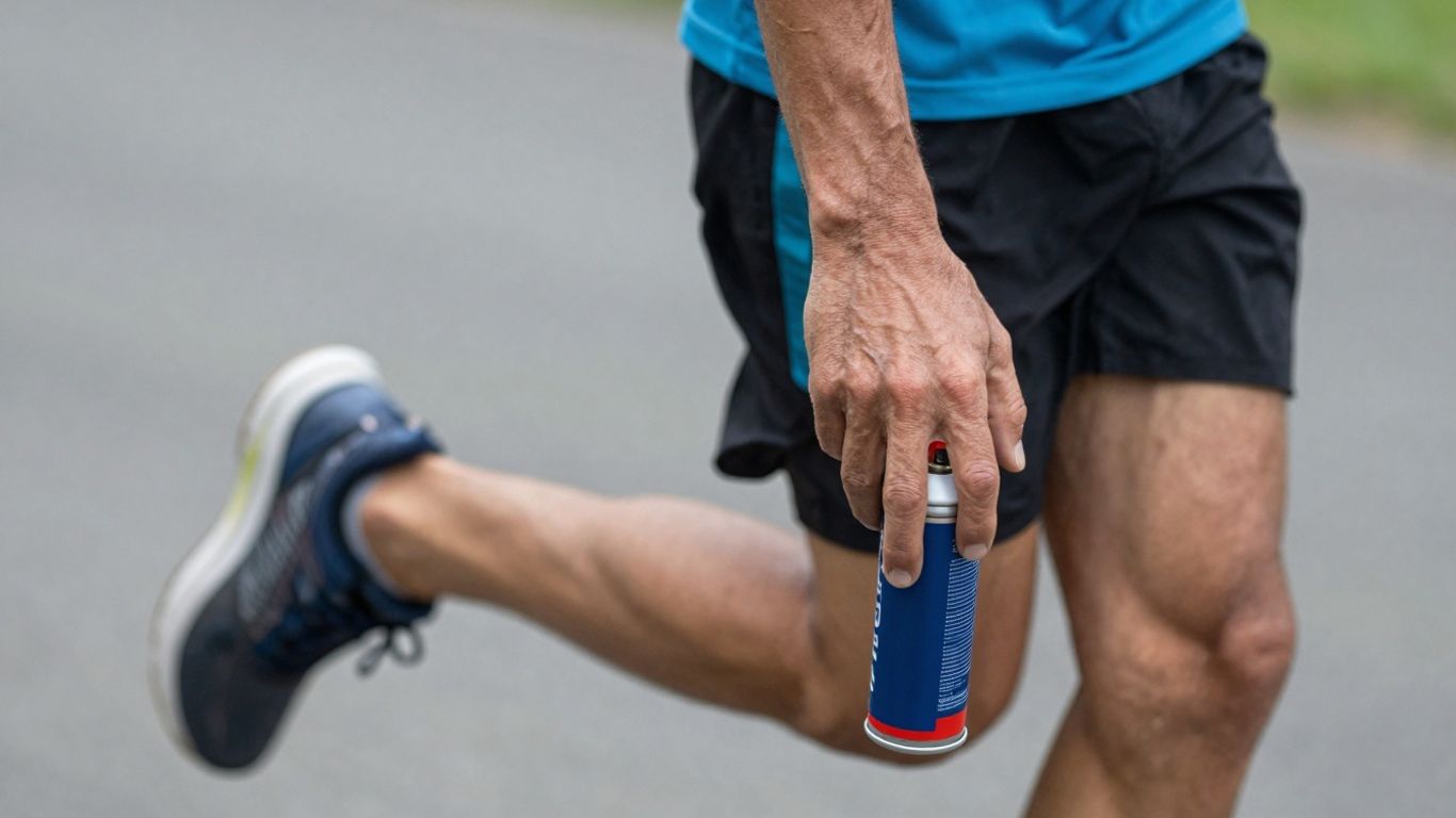Runner holding pepper spray for safety.