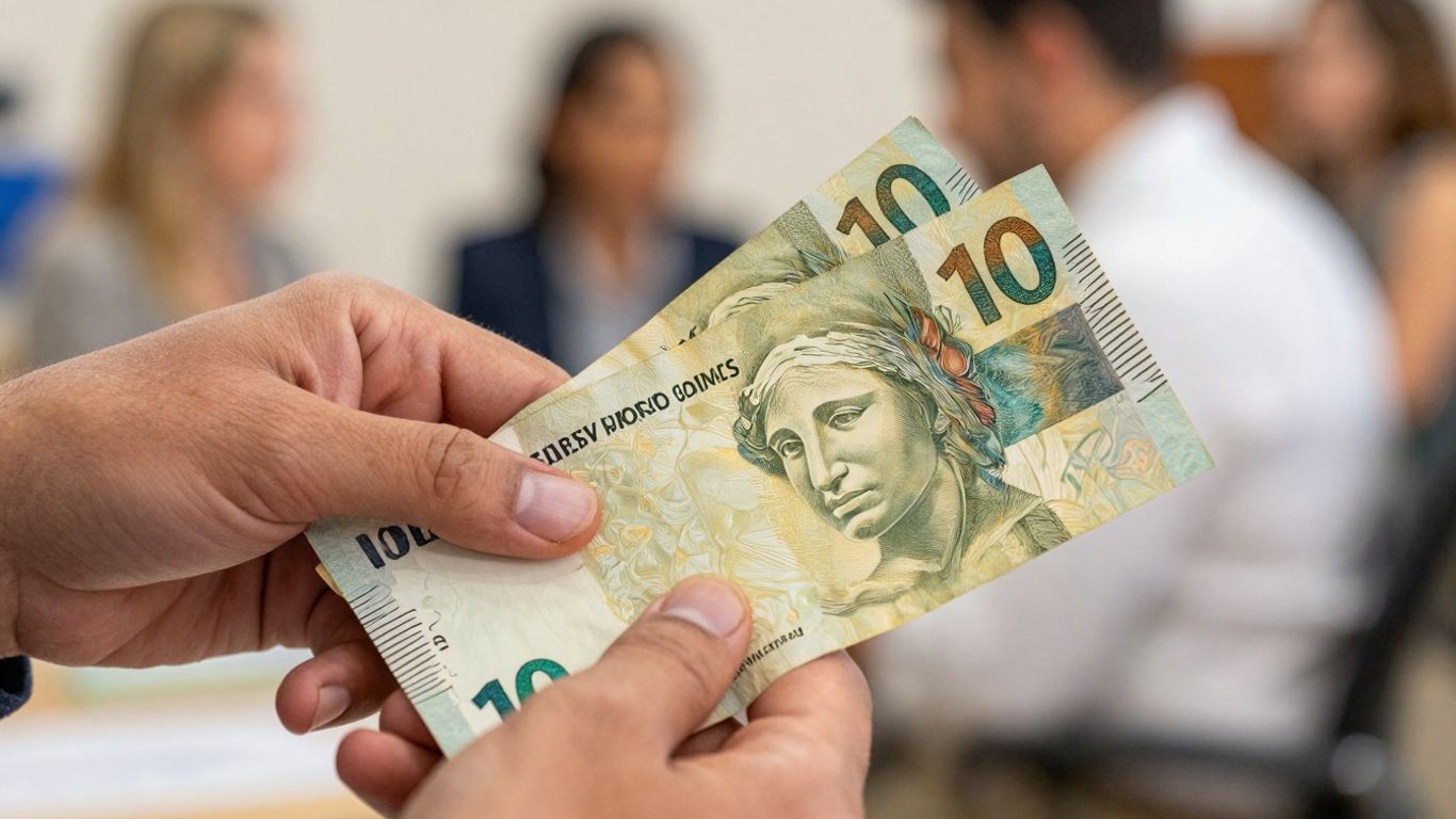 Mão segurando dinheiro do PIS/PASEP