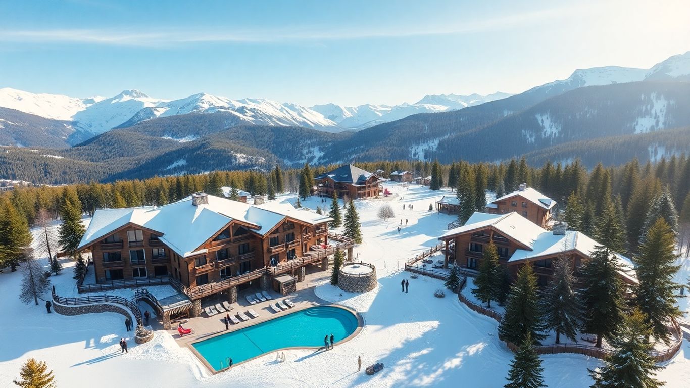 Luxury French Alps ski resort with mountains and chalets