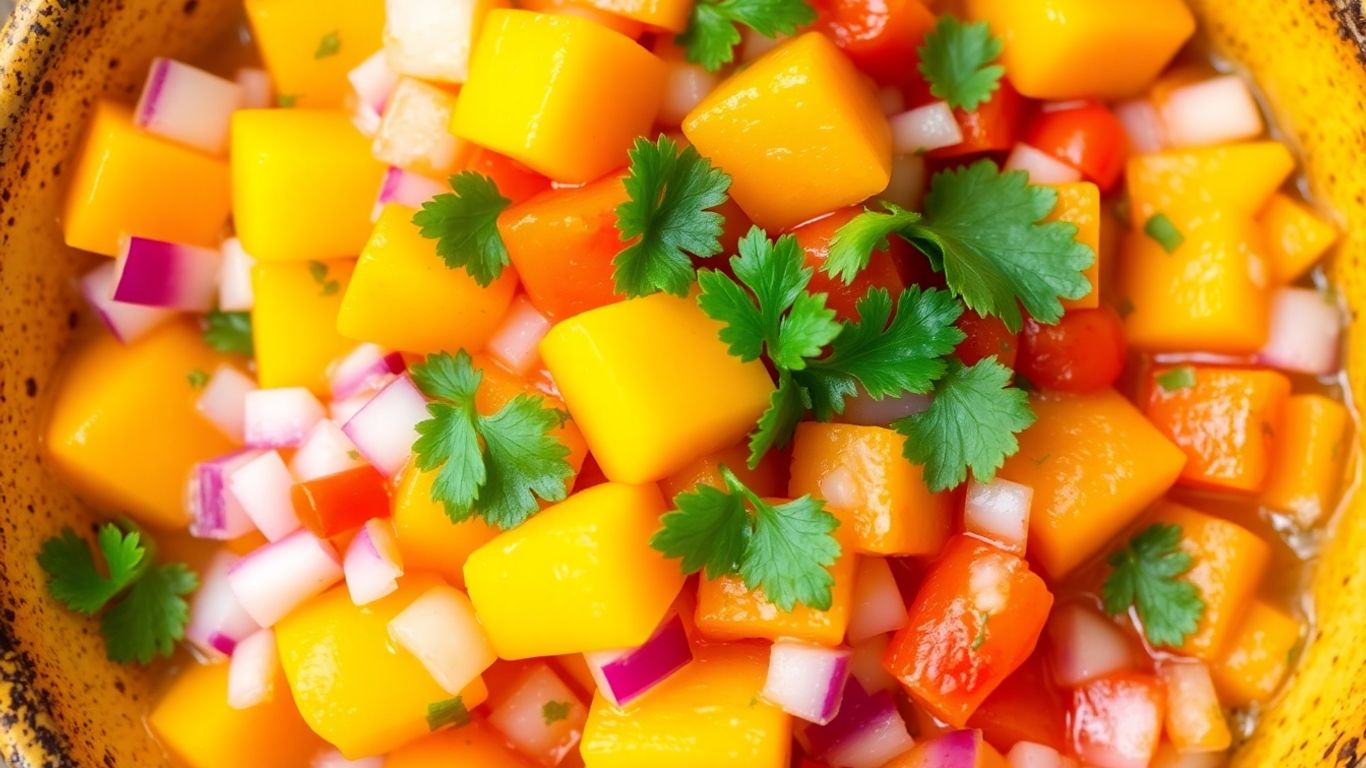 Fresh habanero mango salsa in a bowl