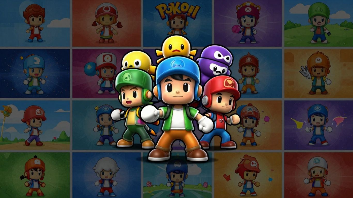 Collage of colorful characters and elements from Poki games.