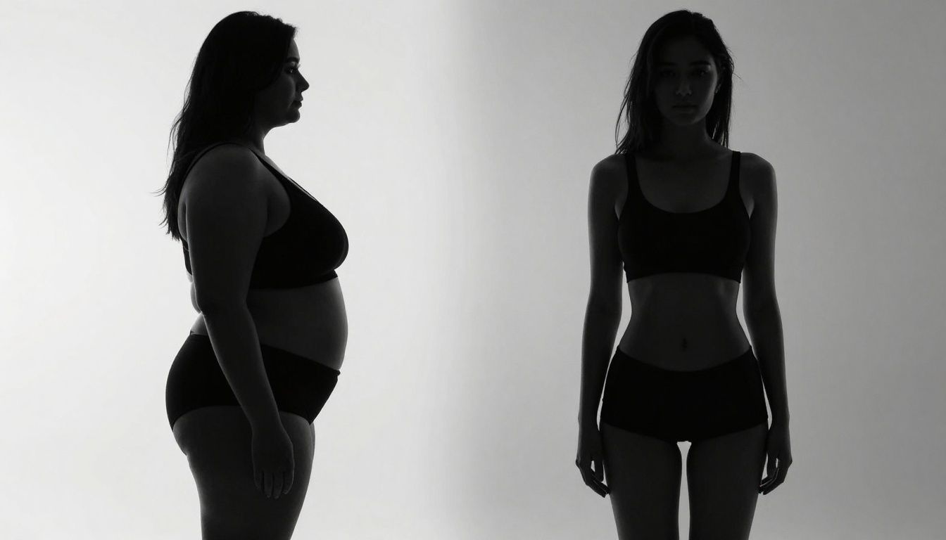 Female before and after weight loss transformation