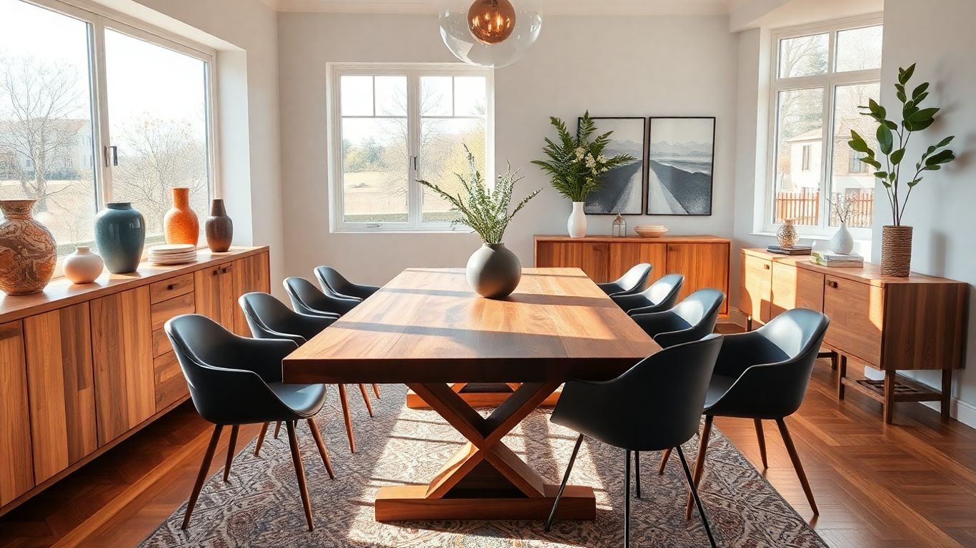 Modern wood dining table in a stylish dining room
