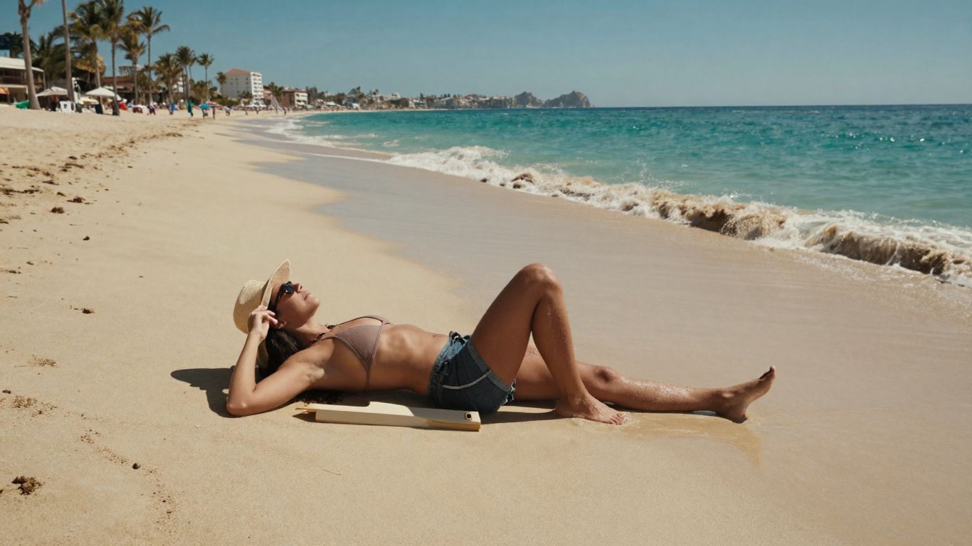 Solo traveler enjoying a beautiful Cabo beach and ocean.
