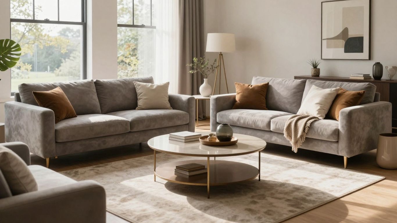 Stylish living room furniture in a modern Airbnb.