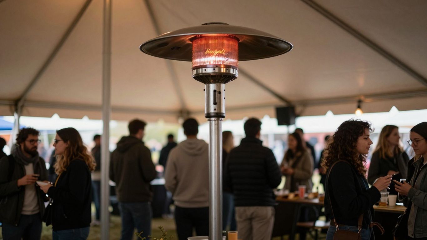 Heizpilz in einem Partyzelt