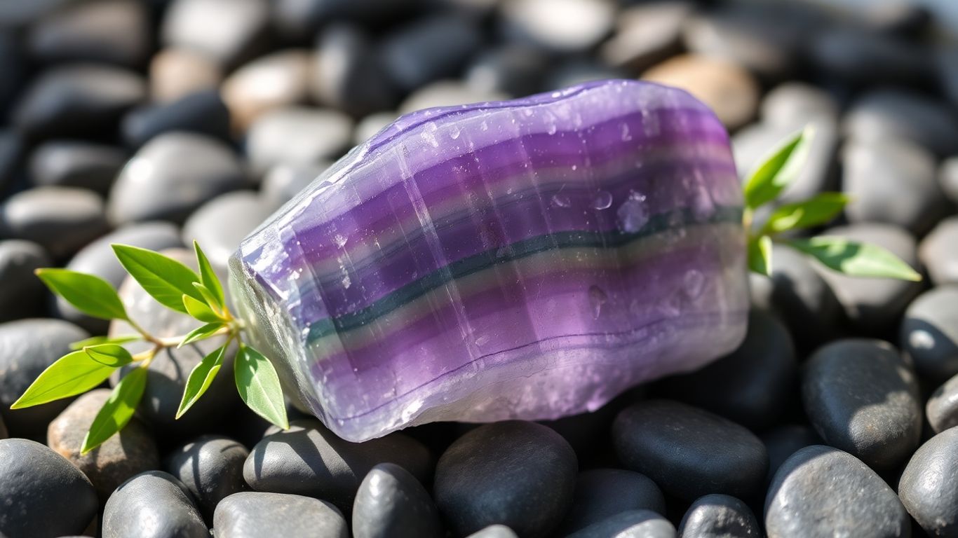 Polished fluorite crystal with purple and green bands.