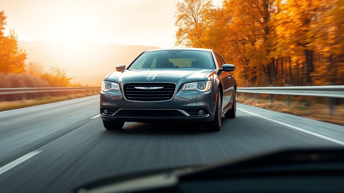 Chrysler car driving through changing seasons for fuel efficiency.