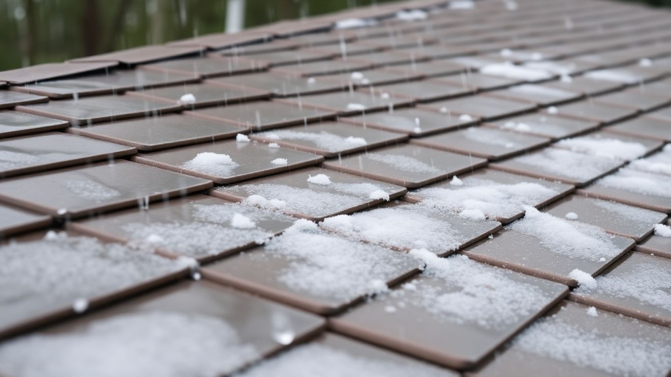 Florida roof with melting snow and rain droplets.