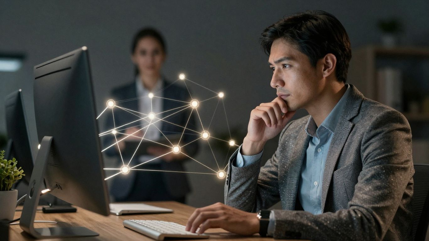 Business professional receiving remote IT advice.