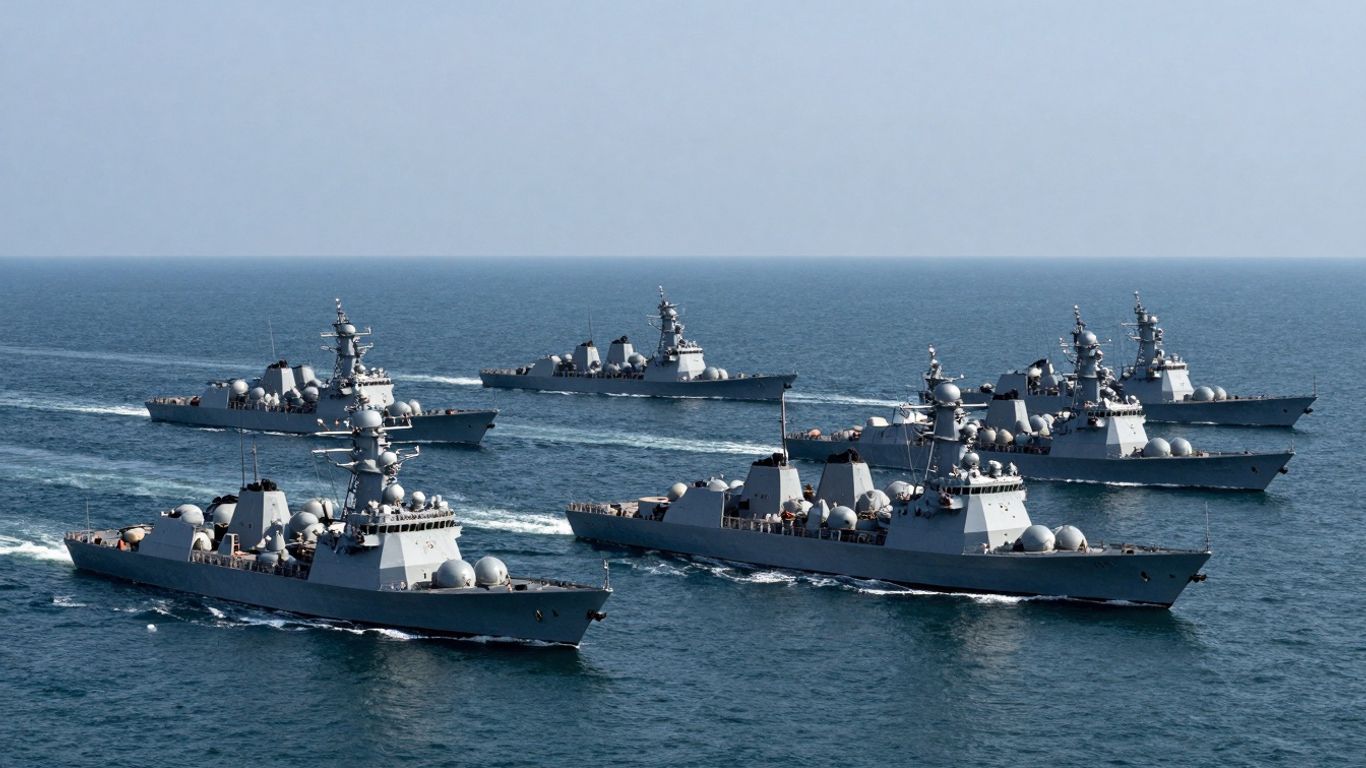 Nave militare în formație în regiunea Indo-Pacific.