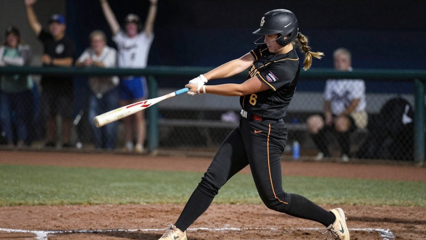Softball player swinging bat at Penrith Softball Club