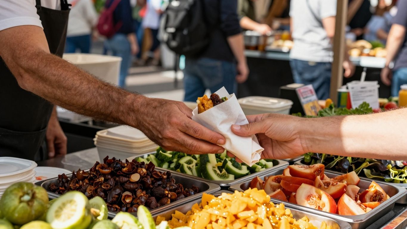 UK street food stall with vendor and customer.