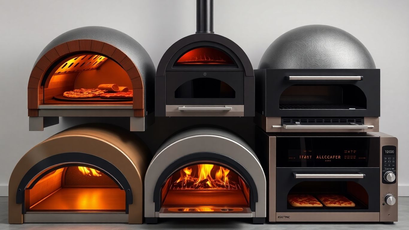 Various types of modern pizza ovens.