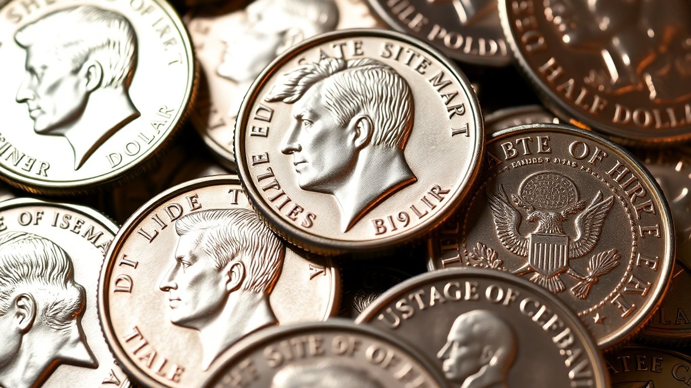 Collection of Kennedy Half Dollar coins.