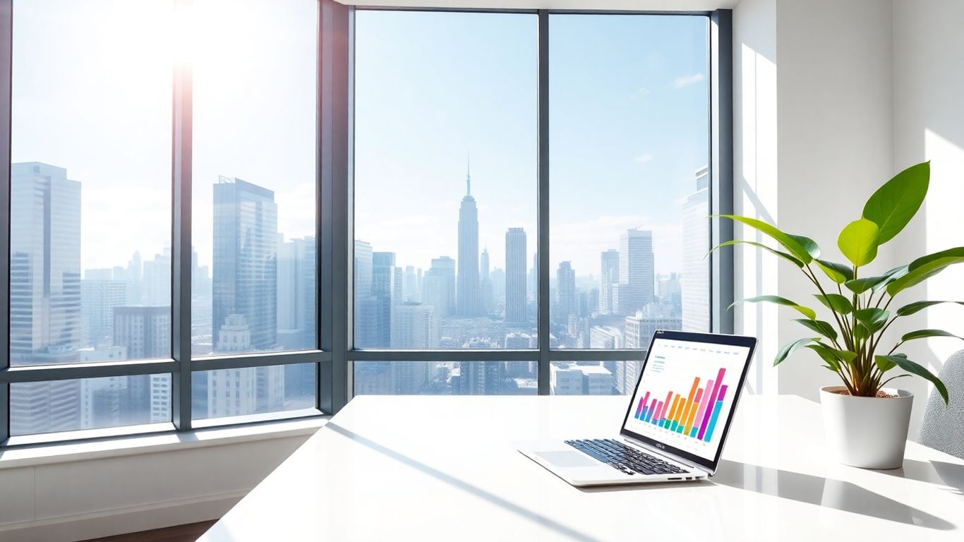 Oficina moderna con vistas a la ciudad y Pipedrive.