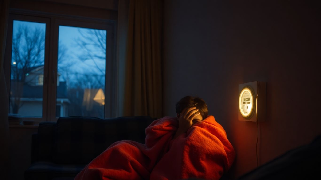 Person se réchauffant sous une couverture à cause des factures d'électricité.