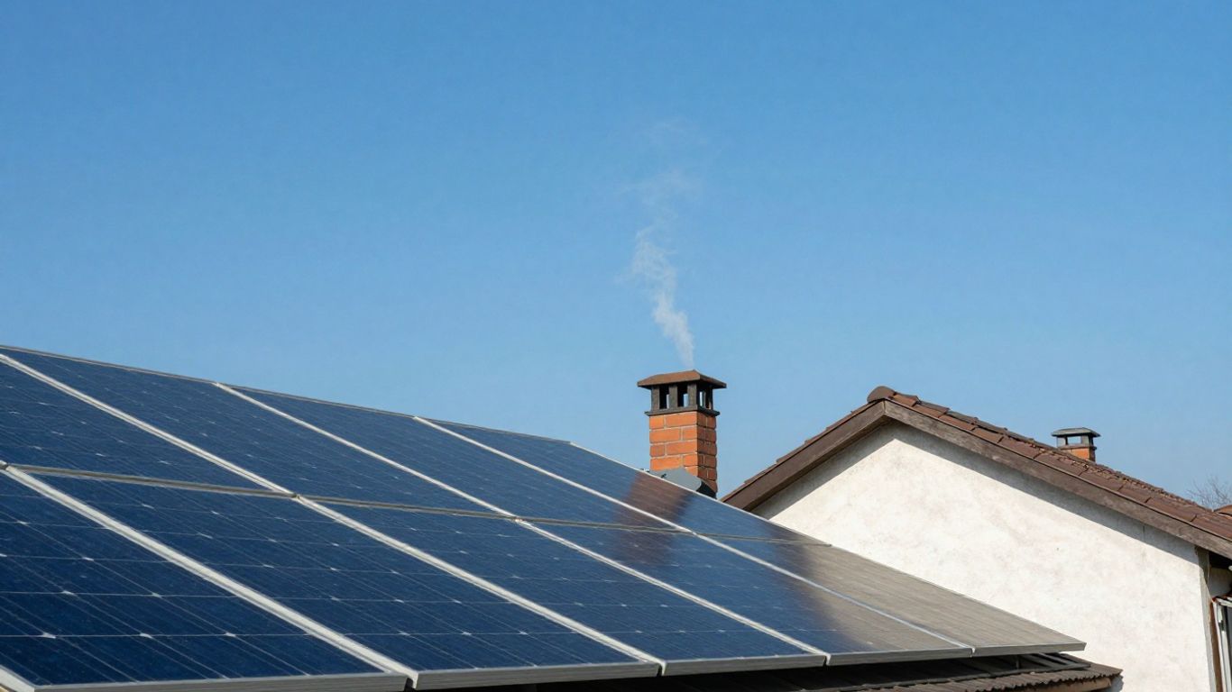Panneaux solaires sur un toit avec une maison.