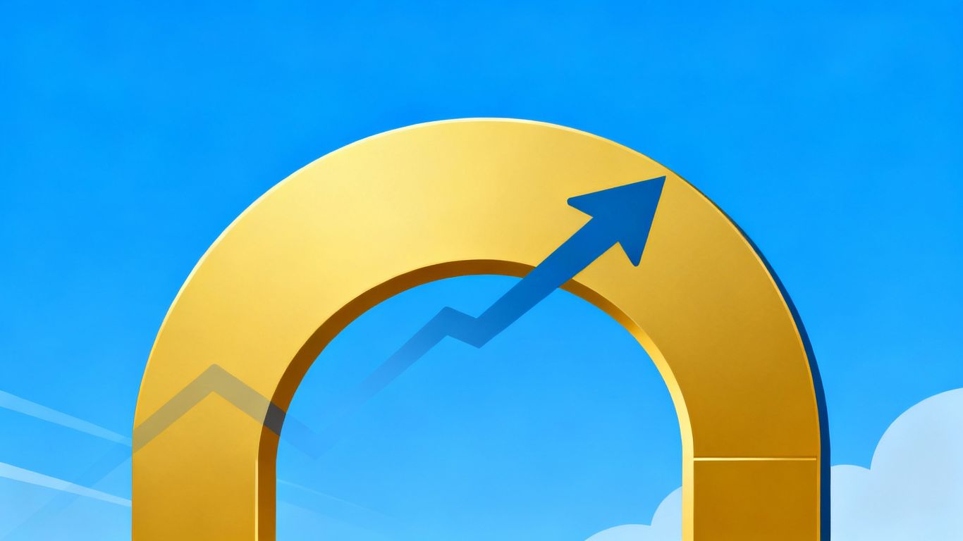 McDonald's golden arches with an upward trend arrow.