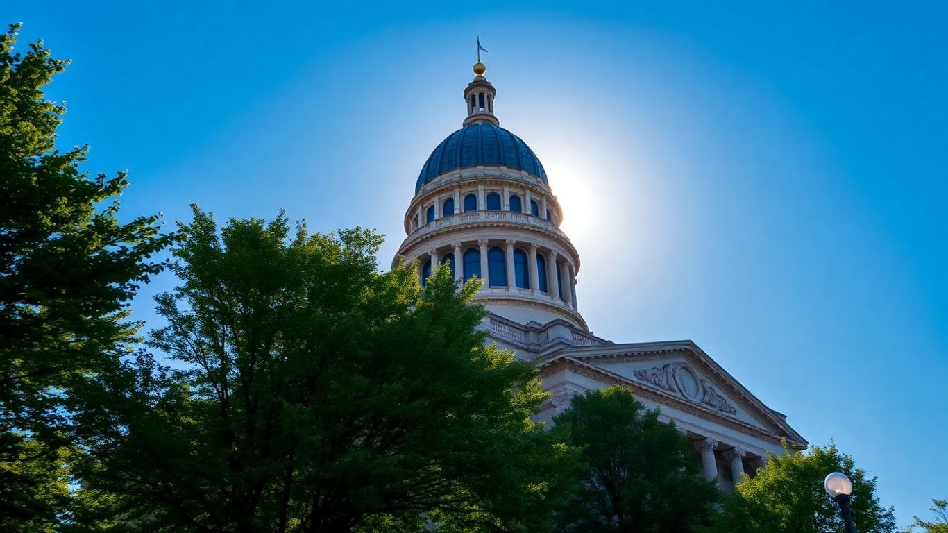 New York State capitol building under a blue sky.