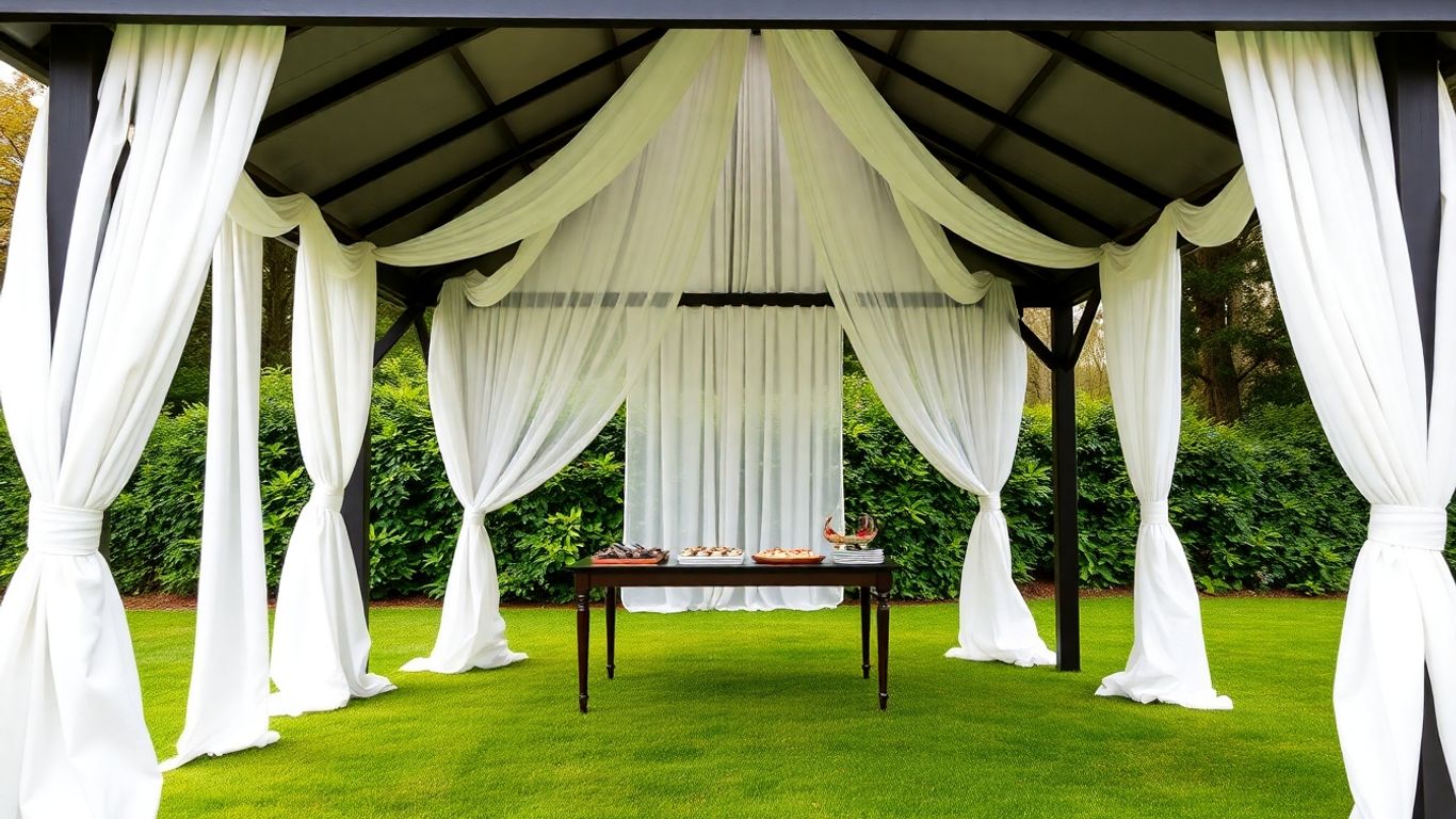 Elegant catering gazebo set up for an outdoor event.