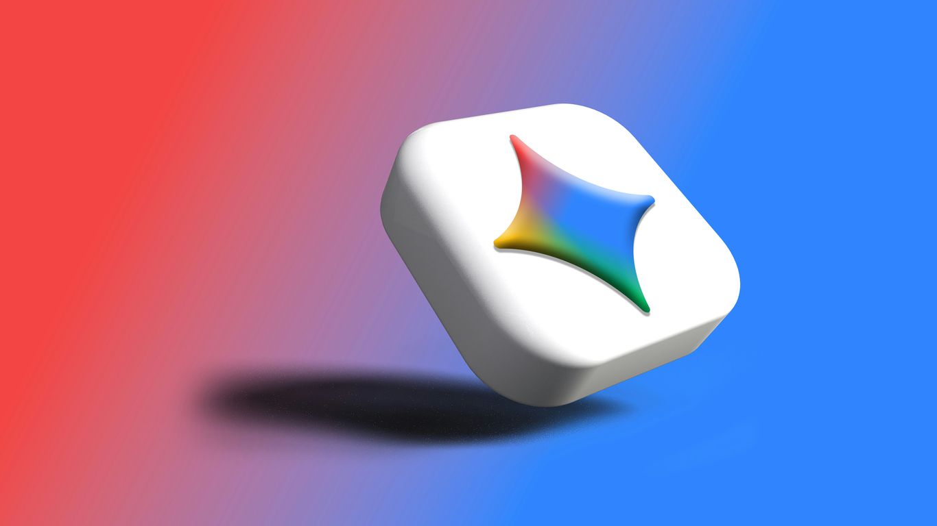 White cube with colorful star logo on gradient background