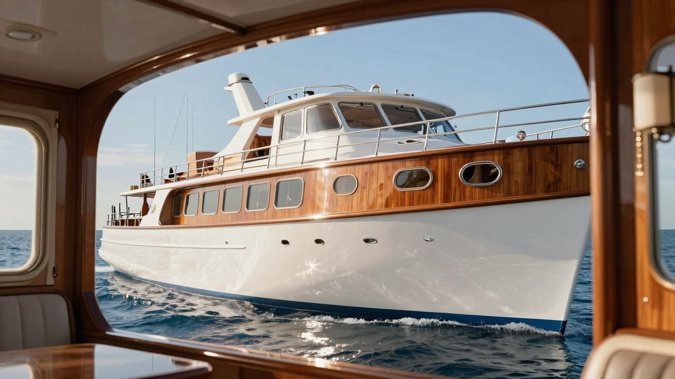 Elegant 1920s yacht on the water.
