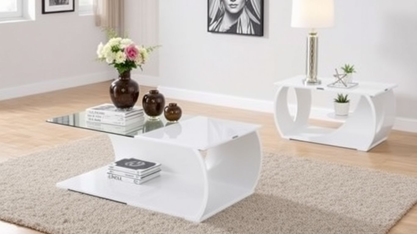 Stylish coffee and end table set in living room.
