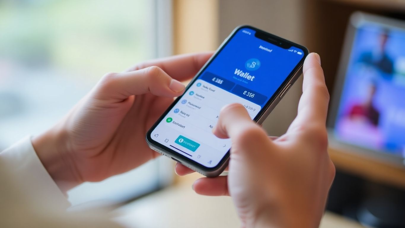 Hands holding smartphone with digital wallet app open.