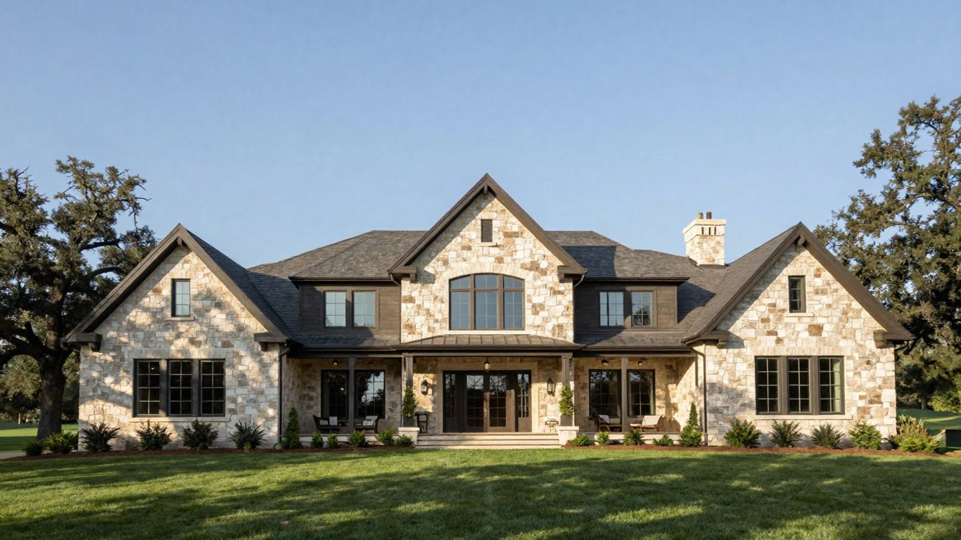 Custom home in Texas Hill Country landscape.