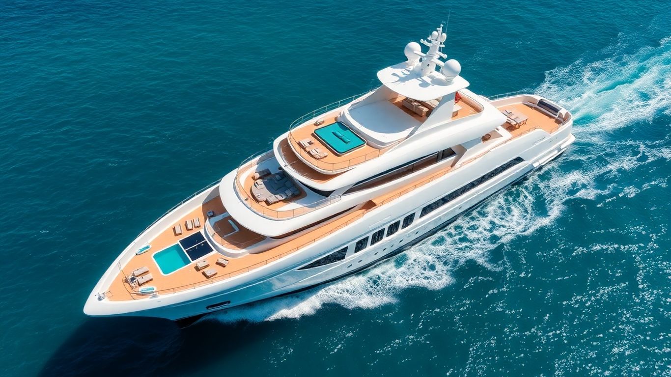 Modern 50 meter yacht cruising on blue ocean water