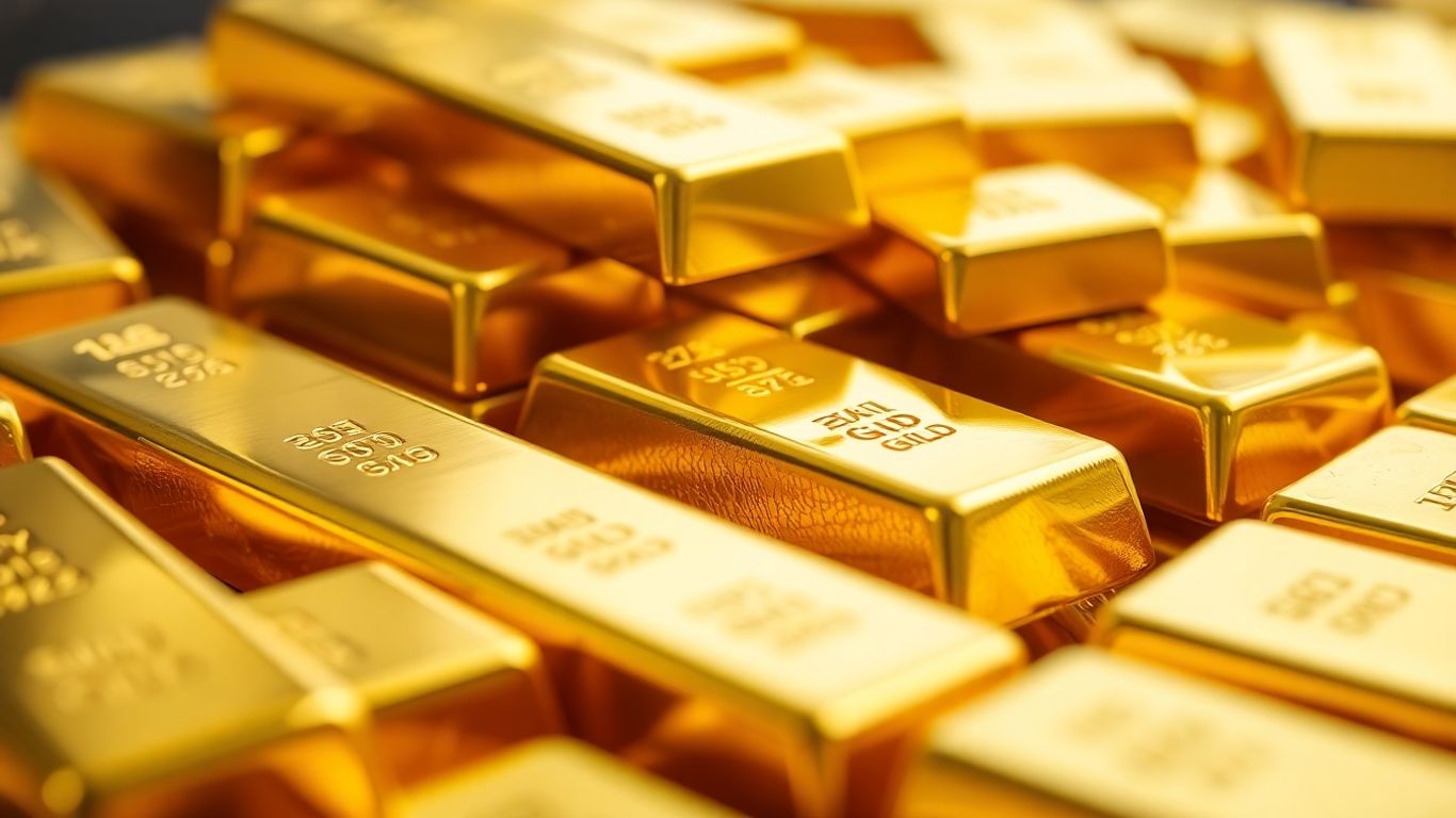 閃亮的金條堆疊在一起。