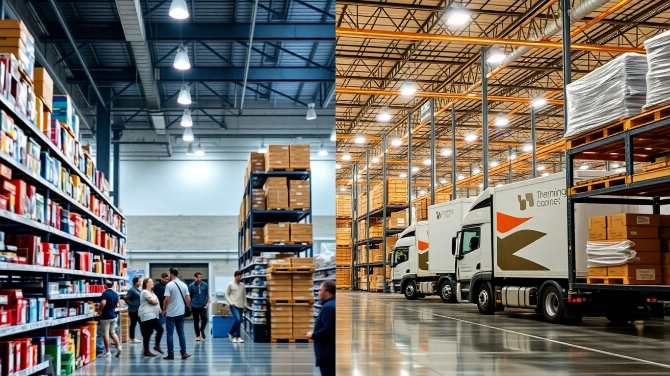 E-commerce warehouse and retail store comparison