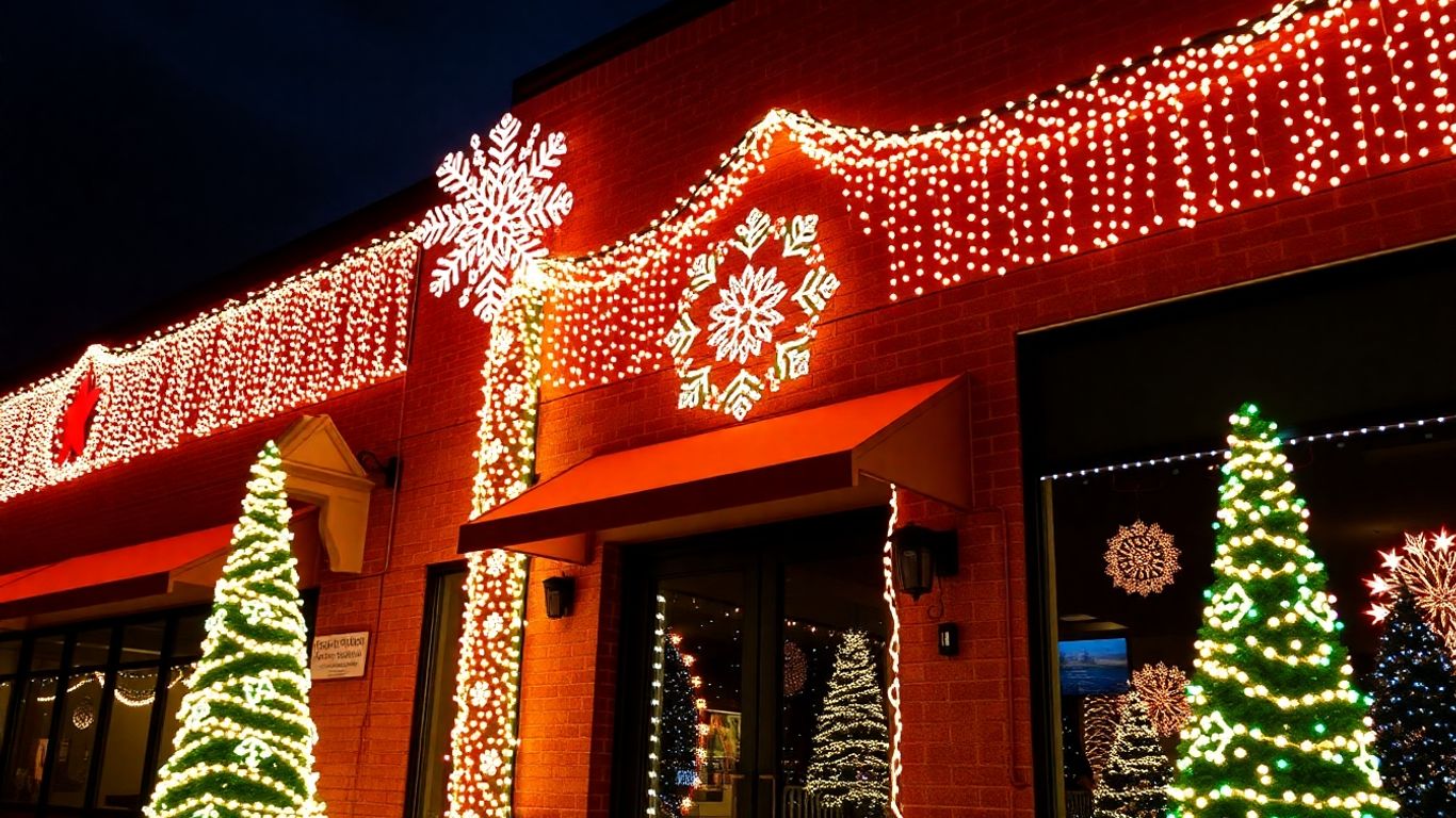 Commercial Christmas lights on a building