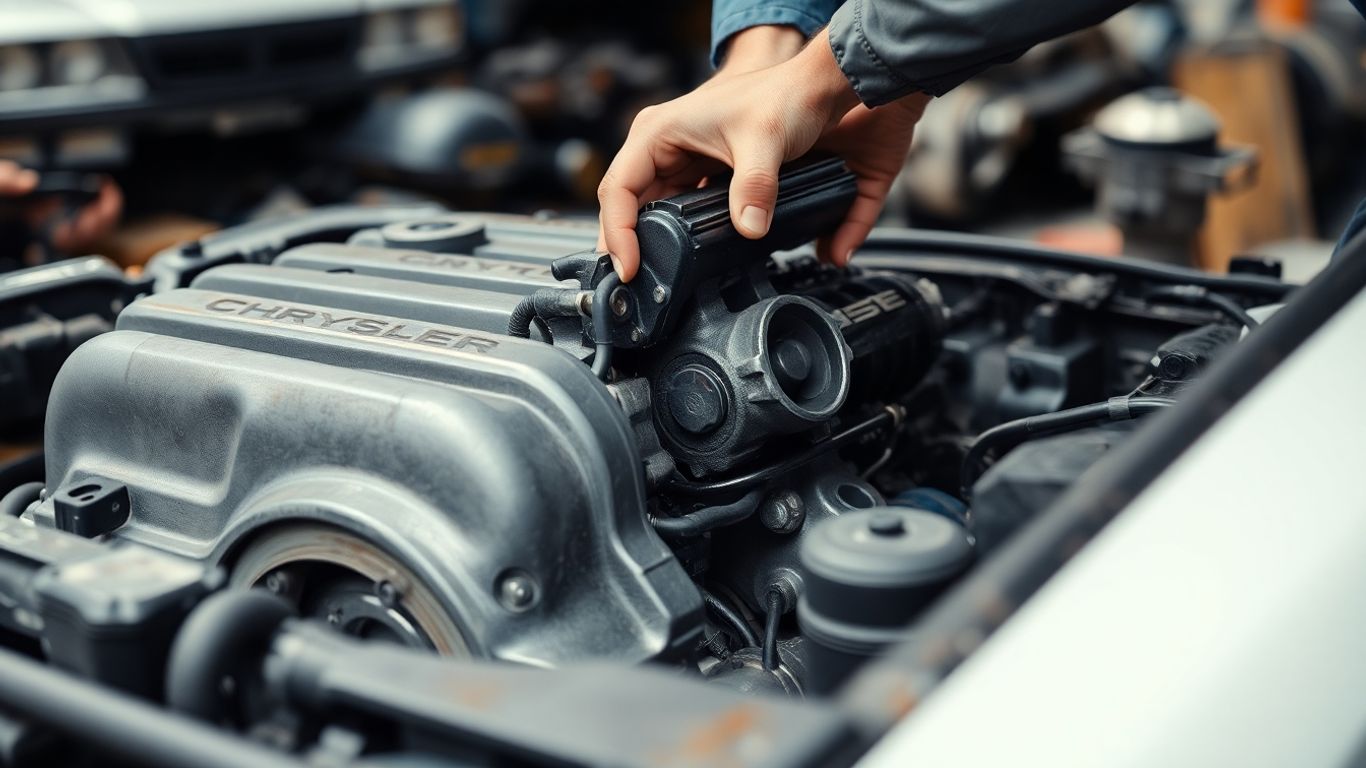 Chrysler car parts in a salvage yard