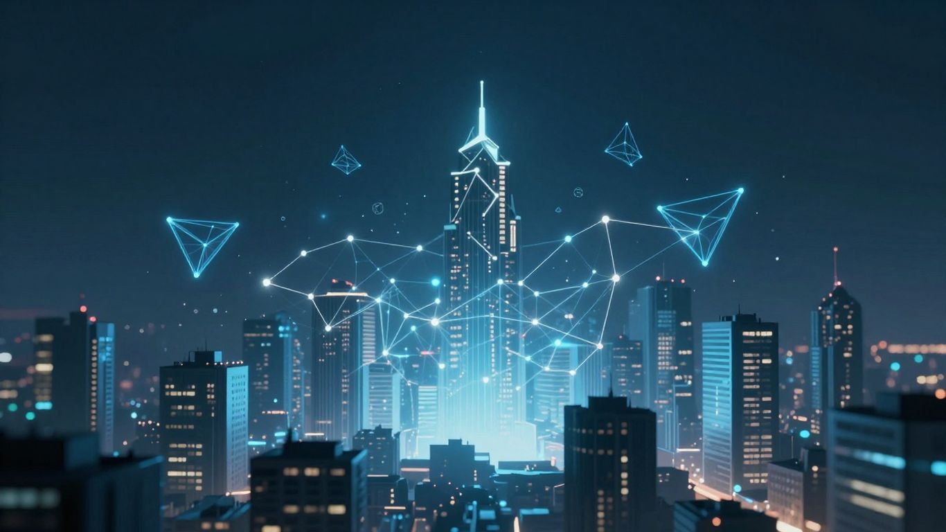 Digital connections in a futuristic city