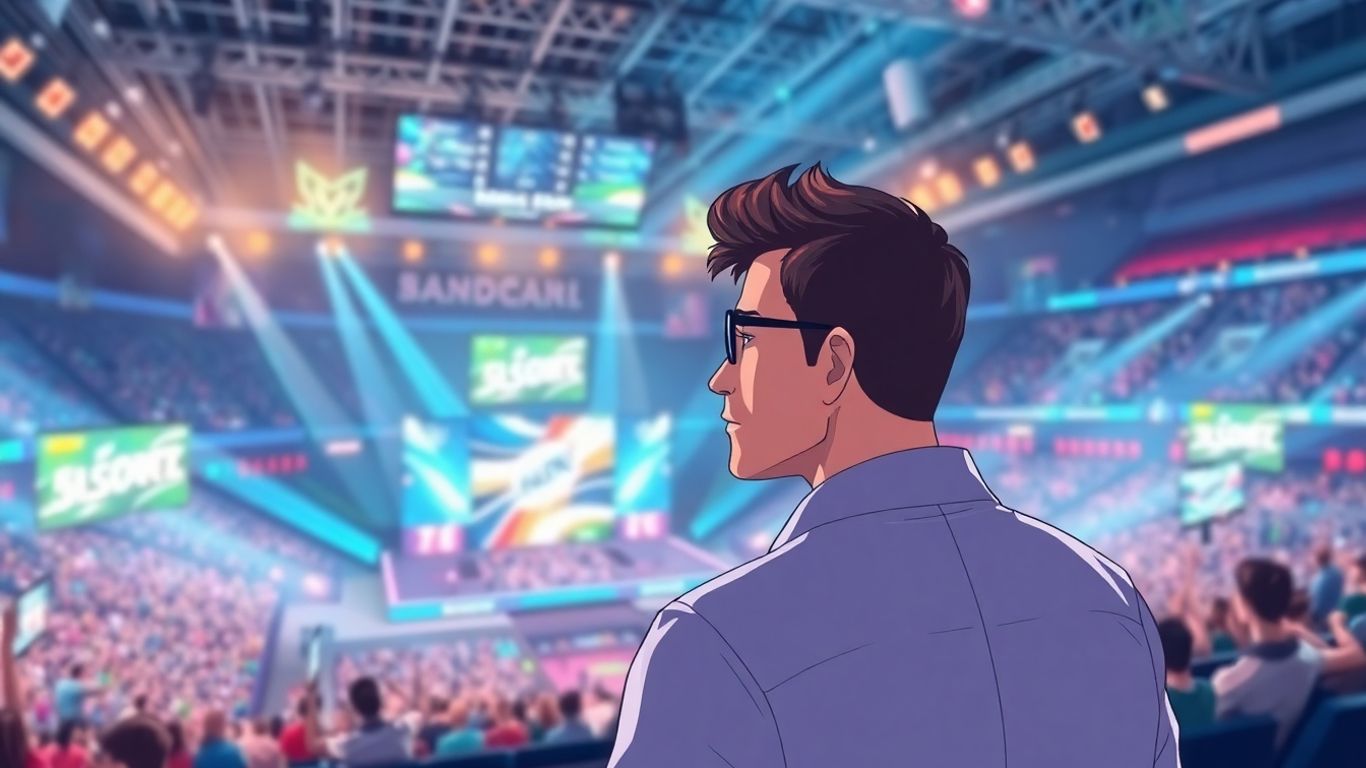 Esports manager overseeing a virtual stadium