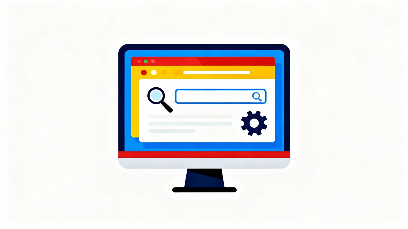Illustrative website SEO concept with monitor and SEO icons