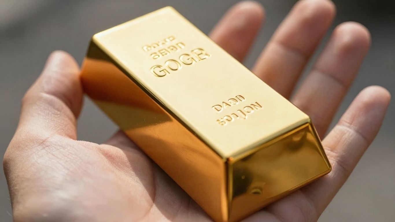 金手握着闪闪发光的金条。