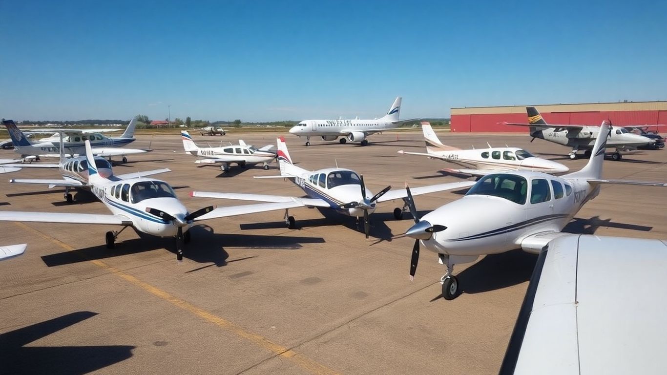 Used airplanes for sale on an airfield.