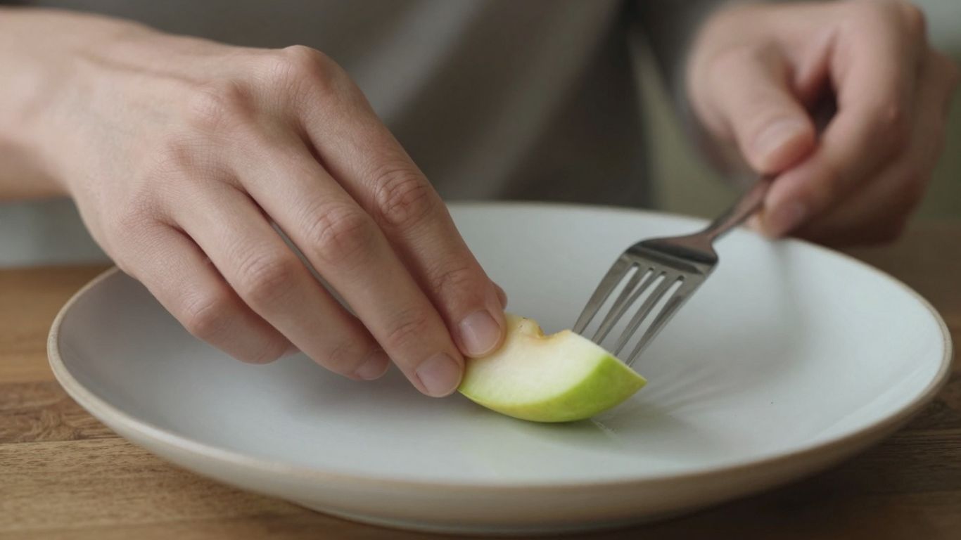 Person mindfully placing food on a plate.
