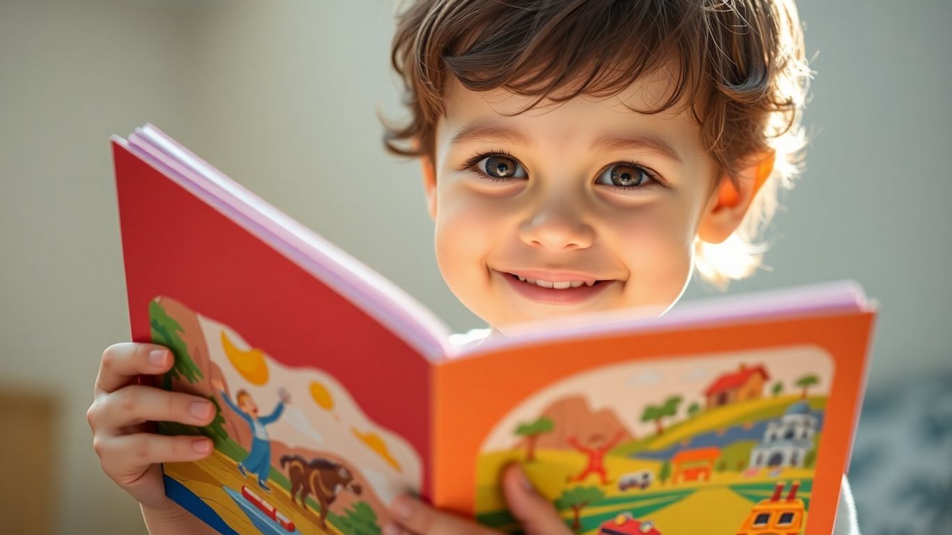Child happily reading an adventure book