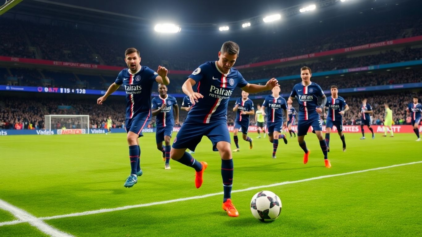 Joueurs du PSG célébrant un but en Ligue des champions.