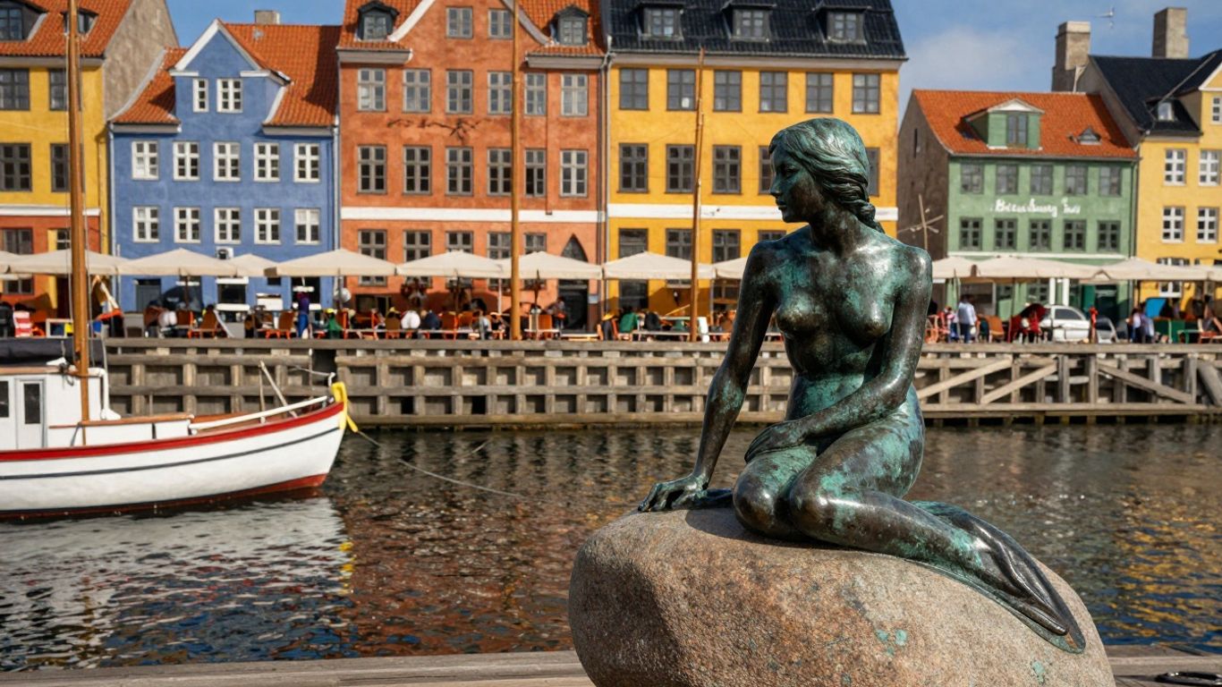 Pomnik Małej Syrenki w Kopenhadze nad wodą.