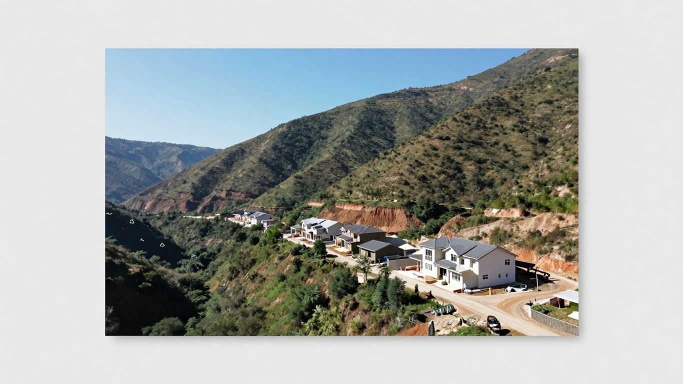 Canyon home site with cleared land and lush greenery.