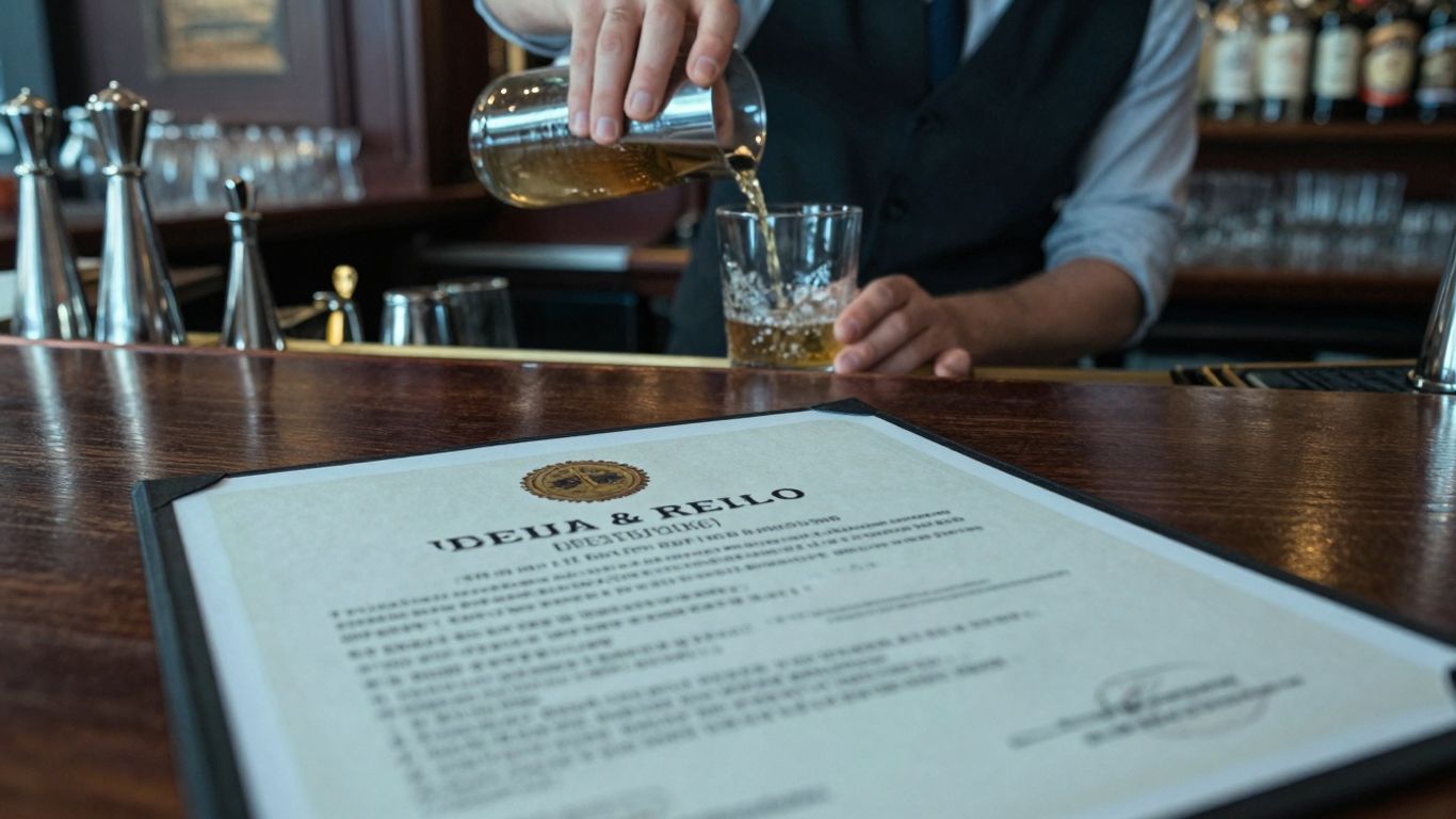 UK pub interior with licence and pouring drink.